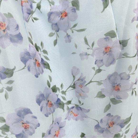 Lulus Floral Organza Maxi Dress Trumpet Tiered Ruffles Blue Purple Dress Small - Picture 8 of 11